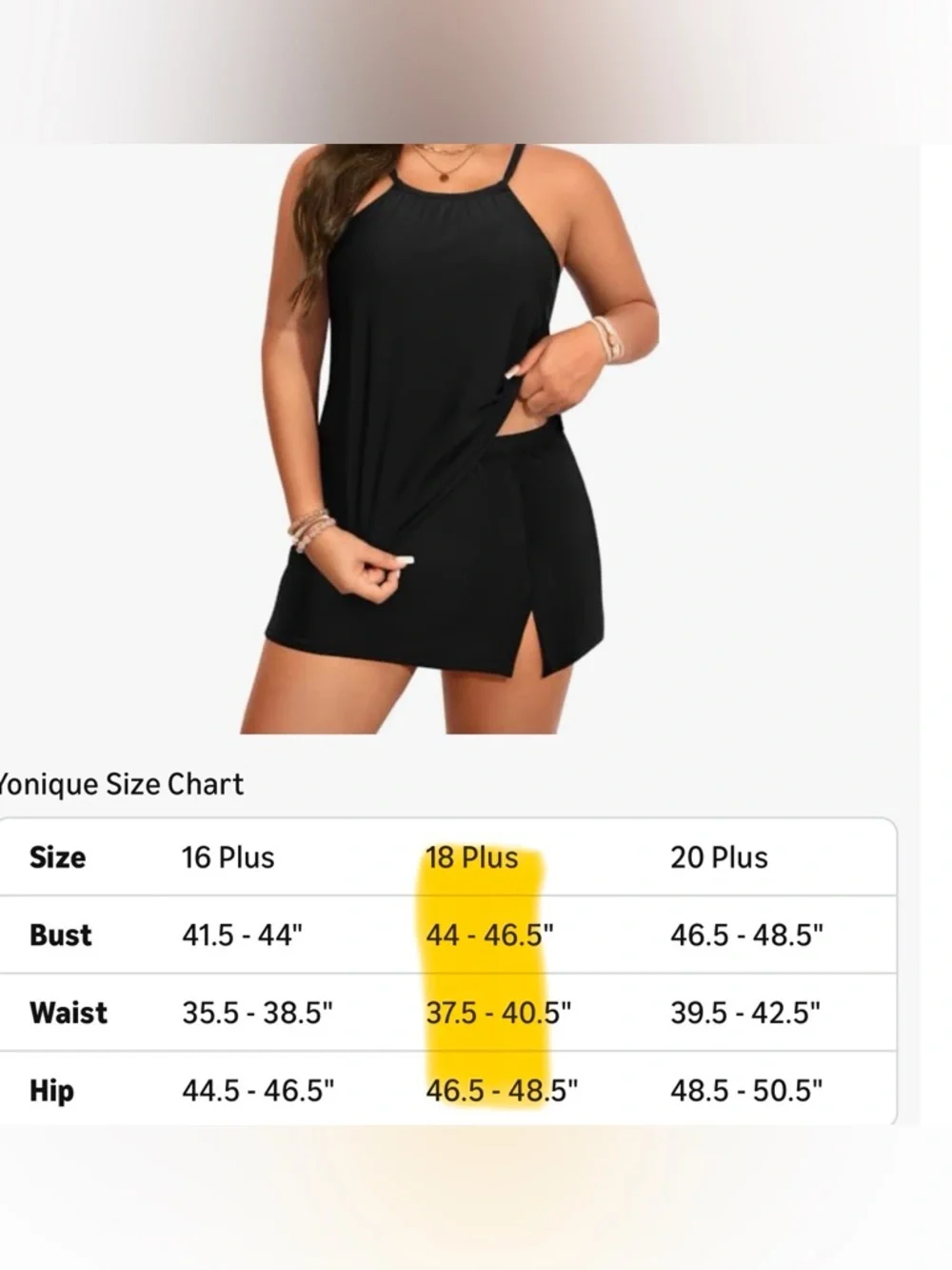 Yonique Womens Swimsuit Plus Size Tankini with Skirt Tummy Control 2Pc Black 18W - Picture 4 of 8